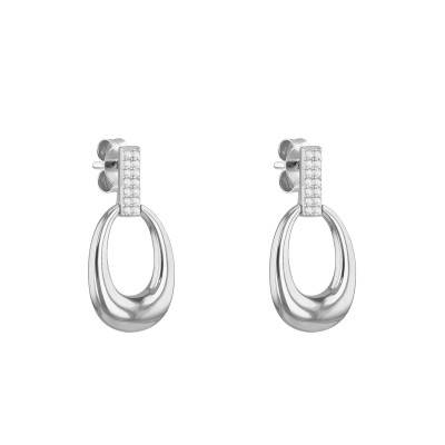 Oval 925 Rhodium-Plated Silver & Zirconia Drop Earrings - Emanessence