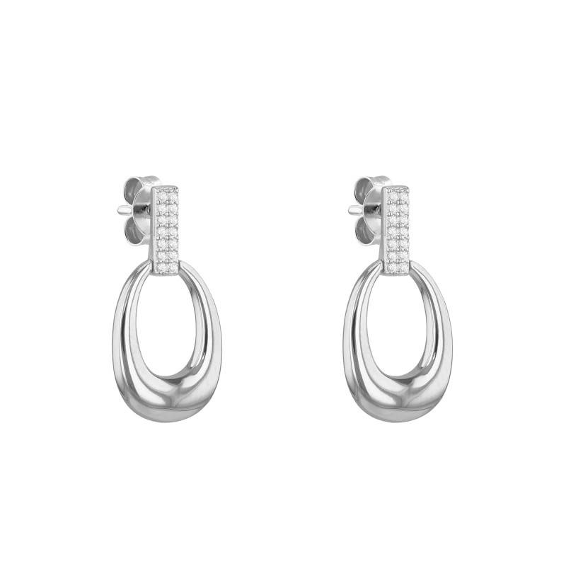 Boucles d'Oreilles Pendantes Ovales en Argent 925 Rhodié & Oxydes - Emanessence