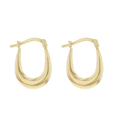 Boucles d'Oreilles Créoles Ovales en Argent 925 Plaqué Or Jaune 375 - Emanessence