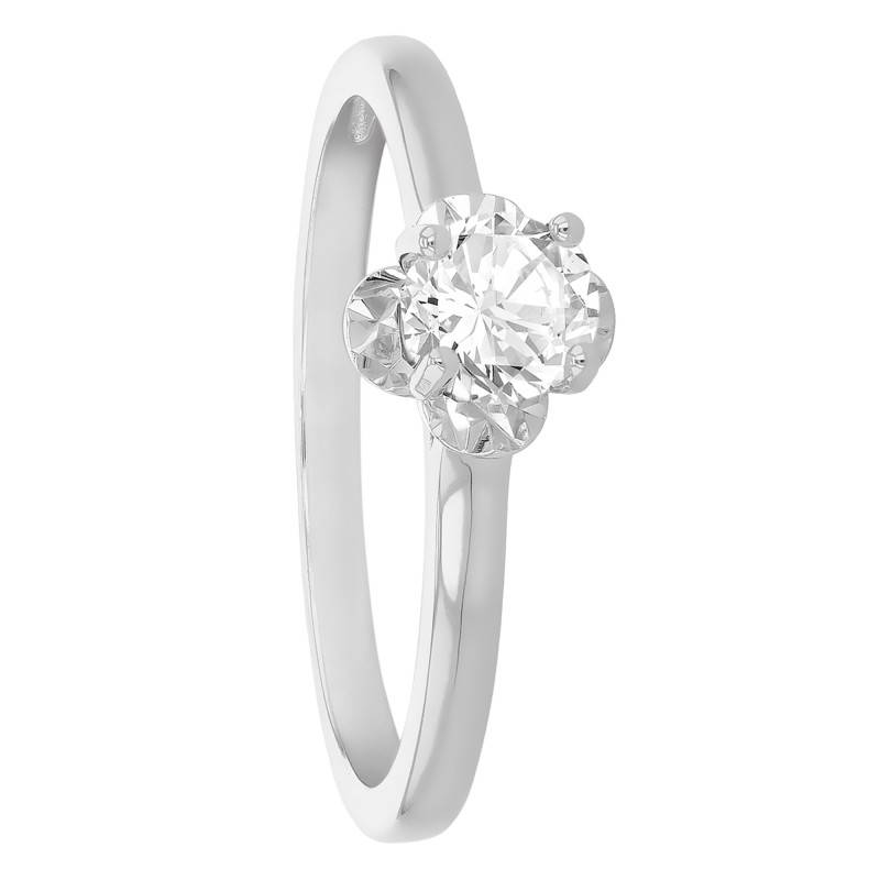 925 Rhodium-Plated Silver & Zirconia Petal Ring - Emanessence