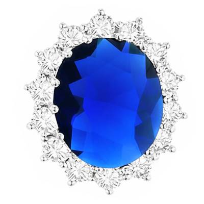 Rhodium-Plated 925/1000 Silver Blue Glass Oval Pendant with Zirconium Oxide Surround - Emanessence