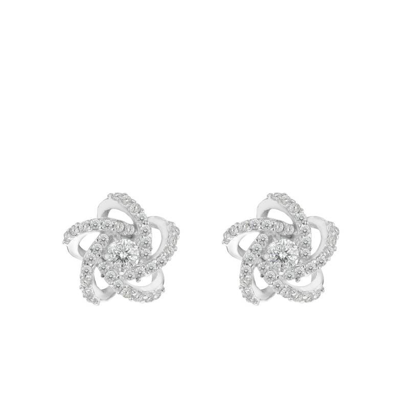 Boucles d'Oreilles Fleurs Entremêlées en Argent 925 & Oxydes de Zirconium - Emanessence