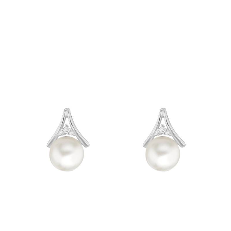 Freshwater Pearl & Zirconia Earrings, 925 Rhodium-Plated Silver - Emanessence