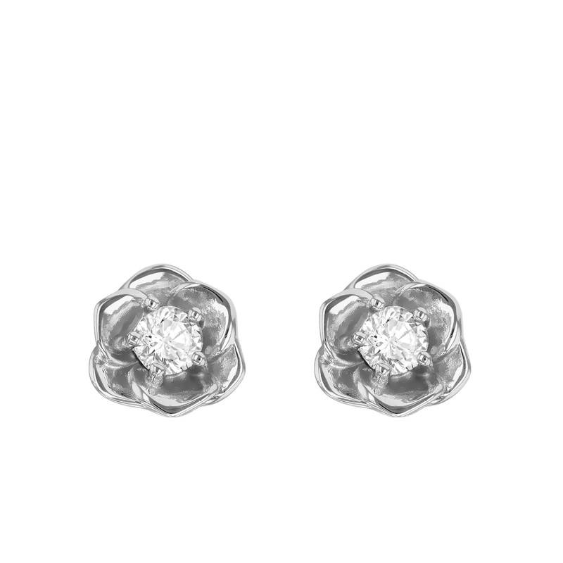 925 Rhodium-Plated Silver & Zirconia Petal Earrings - Emanessence