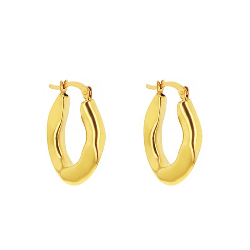 Oval Wavy Gold-Plated 925 Silver Hoop Earrings - Emanessence