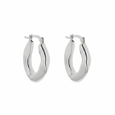 Wavy Oval Hoop Earrings in 925 Silver - Emanessence
