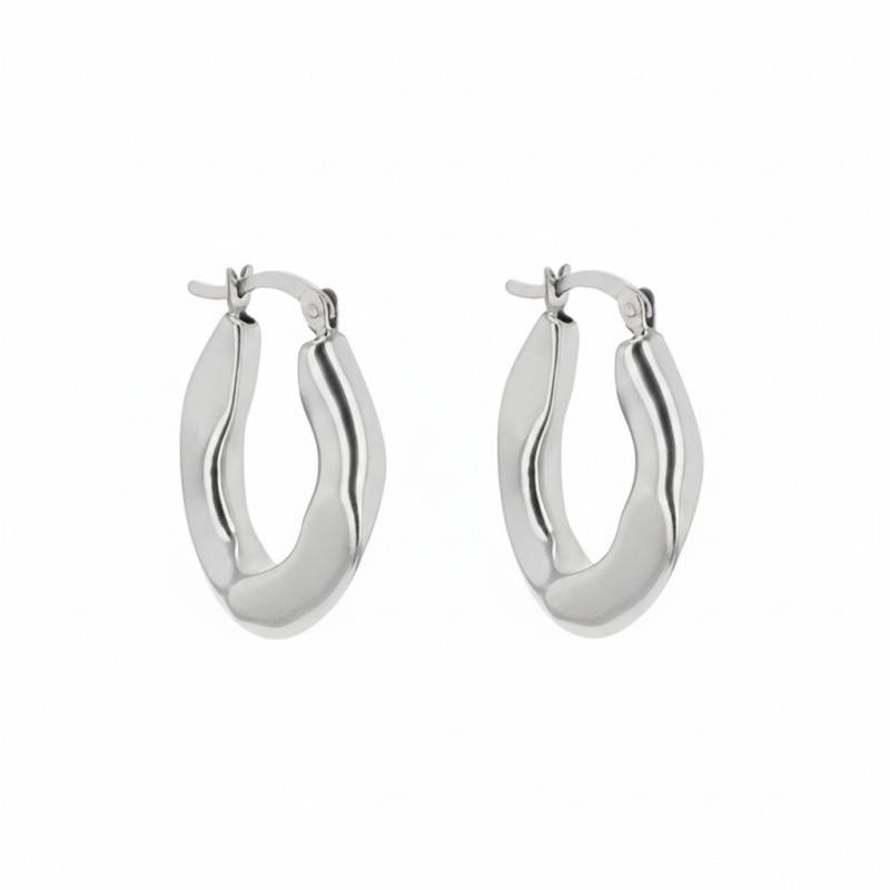 Boucles d'Oreilles Créoles Ovales Ondulées en Argent 925 - Emanessence