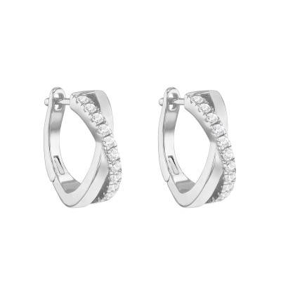 Crossed Hoop Earrings in Rhodium-Plated 925 Silver & Cubic Zirconia - Emanessence