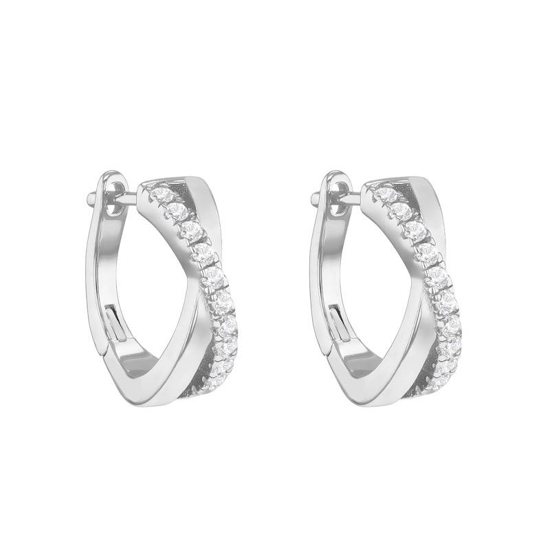 Crossed Hoop Earrings in Rhodium-Plated 925 Silver & Cubic Zirconia - Emanessence
