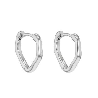 925 Rhodium-Plated Silver Organic Design Hoop Earrings - Emanessence
