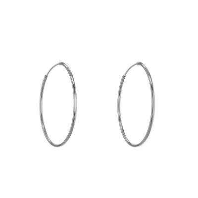 925 Rhodium-Plated Silver Simple Round Wire Hoop Earrings, 35 mm Diameter - Emanessence