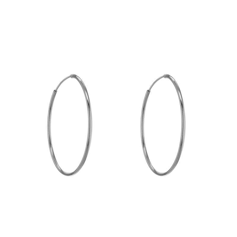 925 Rhodium-Plated Silver Simple Round Wire Hoop Earrings, 35 mm Diameter - Emanessence