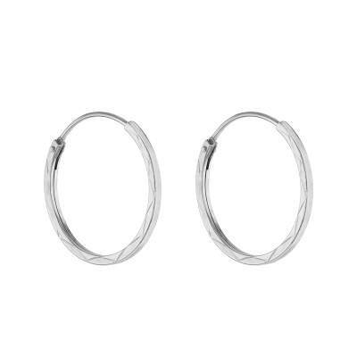 925 Silver Chiseled Hoop Earrings, 15 mm Diameter - Emanessence