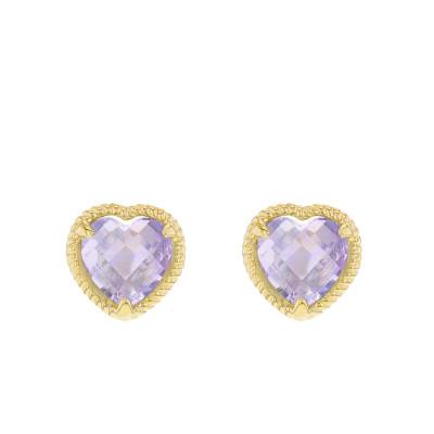 375 Yellow Gold & Amethyst Twisted Heart Drop Earrings - Aurora
