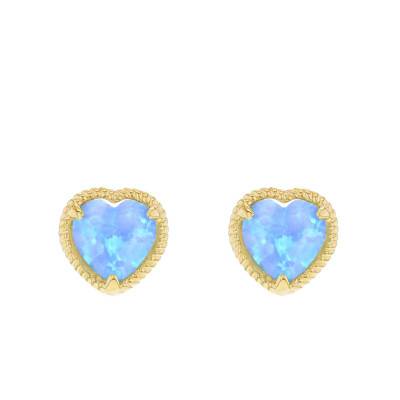 Twisted Heart & Opal Stud Earrings in 375/1000 Yellow Gold - Aurora