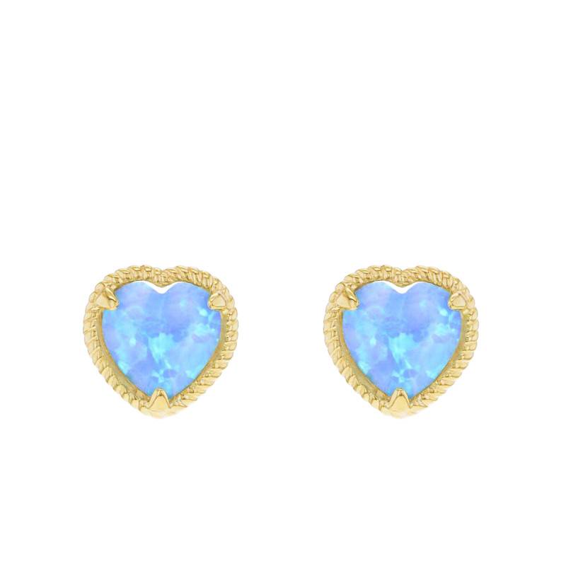 Twisted Heart & Opal Stud Earrings in 375/1000 Yellow Gold - Aurora