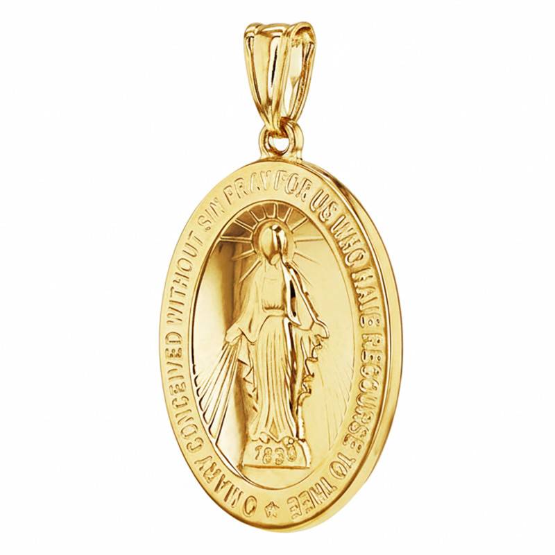 375 Yellow Gold Miraculous Virgin Medal, 18x33mm - Vandona