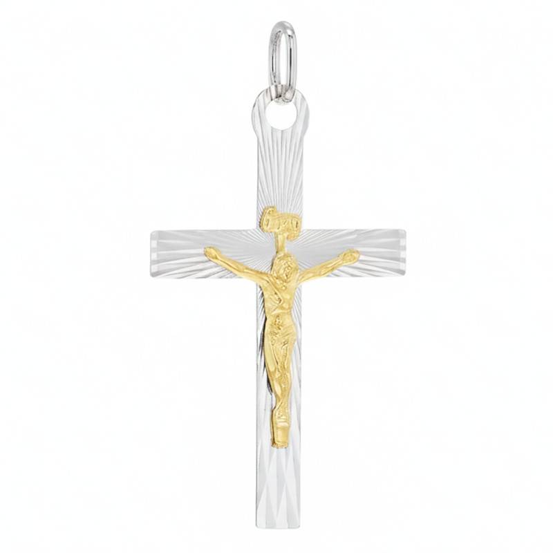 Pendentif Crucifix Strié en Argent 925 Bicolore, 21x37mm - Vandona