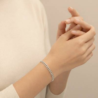 925 Silver 4mm Curb Chain Bracelet, Length 19 cm - Manillon