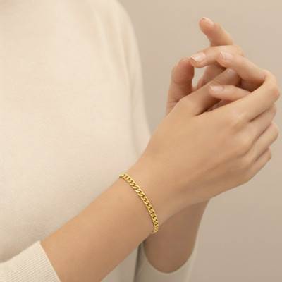 Bracelet Chaîne Maille Gourmette Plate en Argent 925 Plaqué Or, Longueur 16,50 cm - Manillon