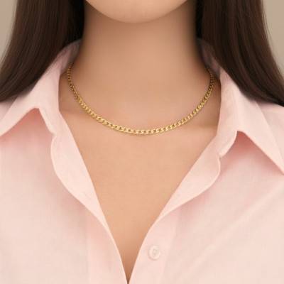 Chaîne Gourmette Plate en Argent 925 Plaqué Or, Longueur 41 cm - Manillon