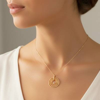 Pendentif Cercles Texturés en Or Jaune 375 & Diamant - Emanessence