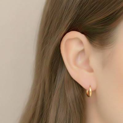 375 Yellow Gold Hoop Earrings, Width 2.5mm, Diameter 15mm - Emanessence