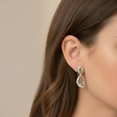 Rhodium-Plated Silver & Cubic Zirconia Asymmetric Drop Earrings - Emanessence