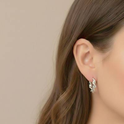 925 Silver Twisted Textured Hoop Earrings, 30 mm Diameter - Emanessence