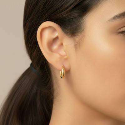 Boucles d'Oreilles Créoles Coniques en Or Jaune 375, Diamètre 19 mm - Emanessence