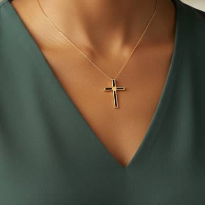 Croix en Onyx et Or Jaune 375 - Vandona