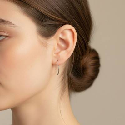 925 Rhodium-Plated Silver Simple Round Wire Hoop Earrings, 35 mm Diameter - Emanessence