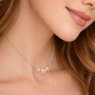 925/1000 Silver Tricolor 3-Ring Necklace, 46 cm Length - Emanessence