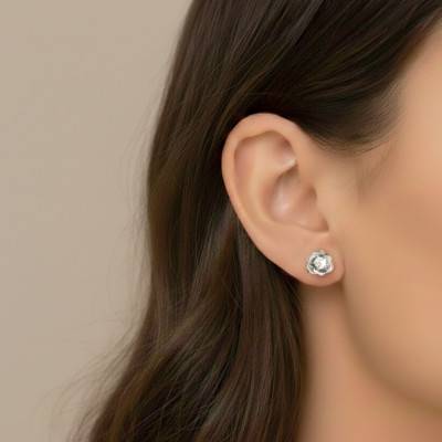 925 Rhodium-Plated Silver & Zirconia Petal Earrings - Emanessence