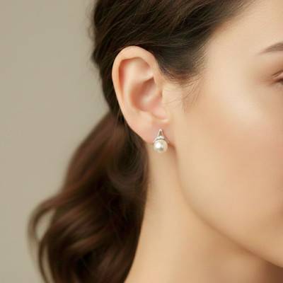Freshwater Pearl & Zirconia Earrings, 925 Rhodium-Plated Silver - Emanessence