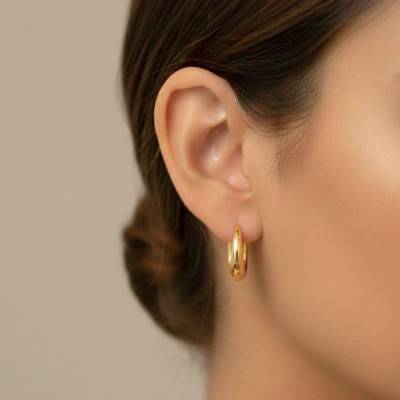 375 Yellow Gold-Plated Silver Hoop Earrings, 19 mm Diameter - Emanessence