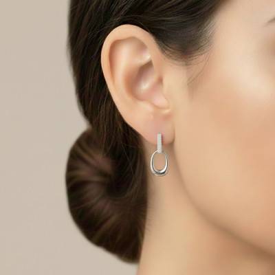 Oval 925 Rhodium-Plated Silver & Zirconia Drop Earrings - Emanessence