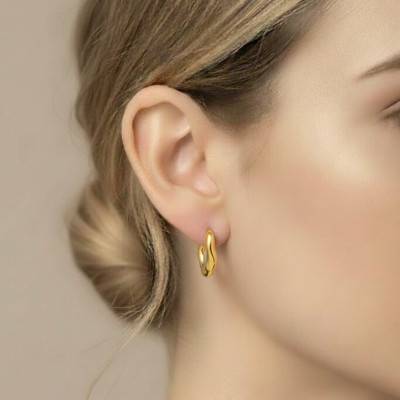 Oval Wavy Gold-Plated 925 Silver Hoop Earrings - Emanessence