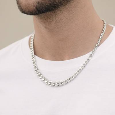 Chaîne Gourmette Ronde en Argent 925, Longueur 46 cm - Manillon