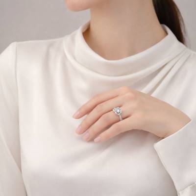 Bague Fleur et ses Feuilles en Argent 925 Rhodié & Oxydes de Zirconium - Emanessence