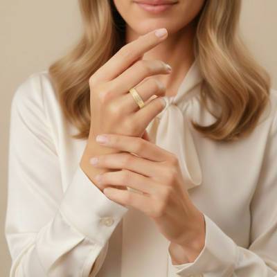 Alliance Concave Brossé en Or Jaune 375 et Diamants 0,03 ct, Largeur 4 ou 5 mm - Amore