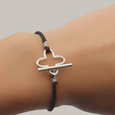Bracelet Cordon en Soie & Trèfle en Argent 925, Longueur 18 cm - Artemis