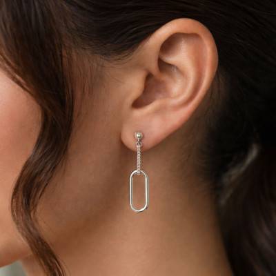 Boucles d'Oreilles Pendantes Chaîne & Motif Ovale en Argent 925 - Artemis