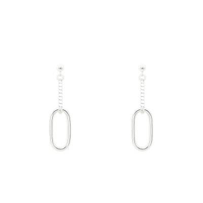 Boucles d'Oreilles Pendantes Chaîne & Motif Ovale en Argent 925 - Artemis