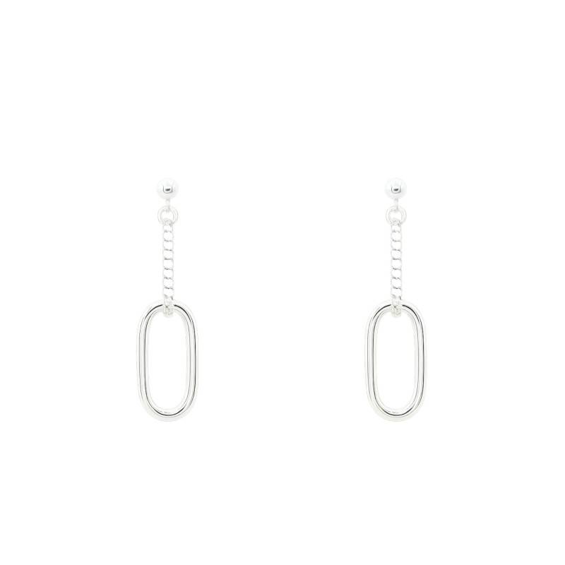 925 Silver Chain & Oval Motif Drop Earrings - Artemis