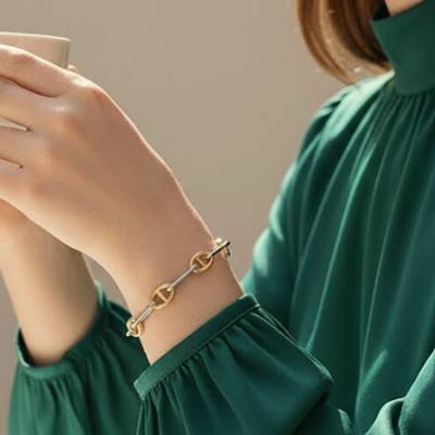 925 Two-Tone Silver Alternating Link Bracelet, Length 19 cm - Manillon