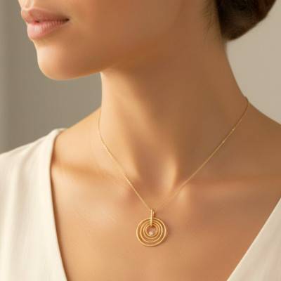 Pendentif Cercles Texturés en Or Jaune 375 & Diamant - Emanessence