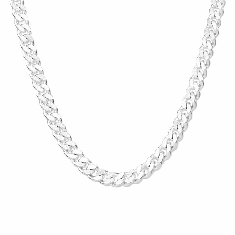 Chaîne Maille Gourmette Texturée et Diamantée en Argent 925, Longueur 50 cm - Manillon