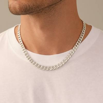 Chaîne Maille Gourmette en Argent 925, Longueur de 41 à 71 cm, Largeur 3,20 mm - Emanessence