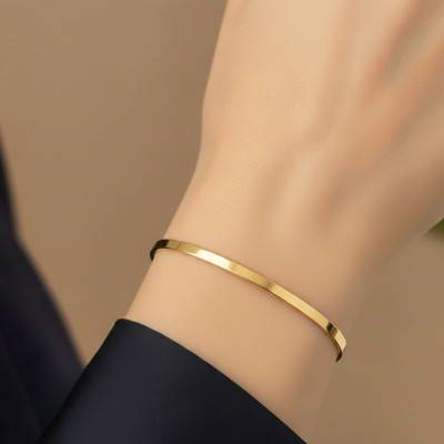 Bracelet Demi Jonc Plaqué Or 4 mm, Diamètre 63 mm - Emanessence